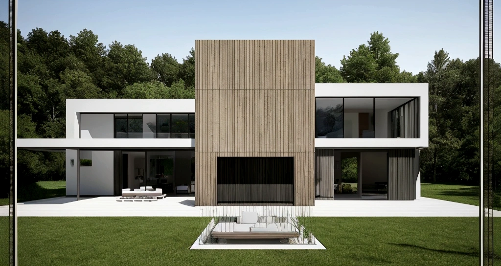 Modern minimalist architecture: The two-storey house will have a simple form, minimalist colors such as white, gray or natural wood. The clean lines are designed to create a feeling of neatness, modernity and harmony with the surrounding nature.
Windows and doors: Use many large windows to optimize natural brightness and the surrounding landscape. The entrance door will be designed to expand to connect the house with the outdoor space.
Garden and trees: Around the house there is a spacious garden, planted with trees to create shade and fresh air. Trees such as apple trees, orange trees, or green leaf trees can be used to add aesthetics and comfort to the space.
Simple and comfortable interior: Inside, the interior will be designed in a simple, modern style with natural materials such as wood and stone. Use simple but fully furnished furniture suitable for modern rural lifestyle.
Harmonious connection with nature: The house design will be optimized to make the most of the landscape and surrounding space, creating a harmonious and relaxing living environment, Photorealistic, 8k, ultra high res