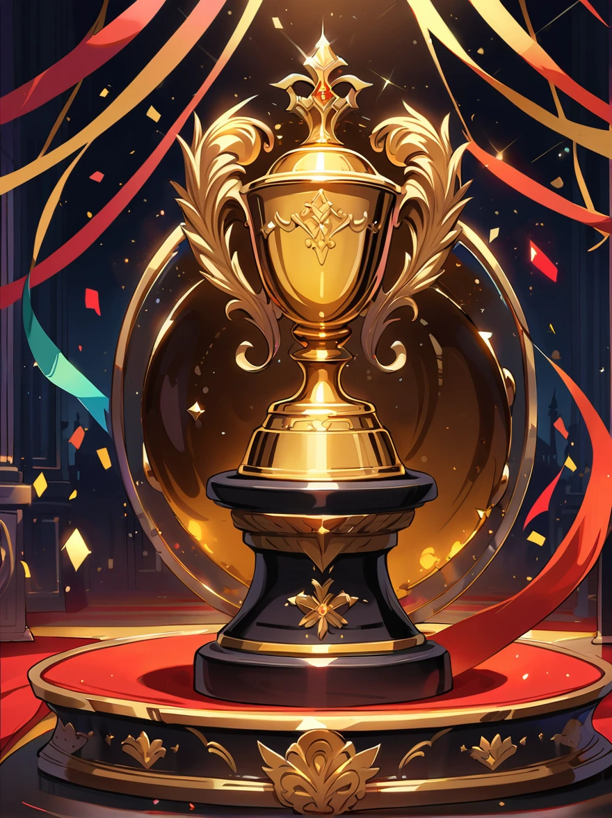 Golden Trophy, (Big things, The Shining, Golden Trophy,Exquisite detailing and carving),Looks expensive,highly polished surfaces,Sparkling under the lights,emitting a soft glow,Great craftsmanshipと細部へのこだわりが感じられる,Standing on Solid Foundations,Understand the essence of victory and achievement,With ornate handle and decorative base,Highest Quality Materials,Carefully made,Great craftsmanship,Awarded to the winner, Symbol of victory and success,A symbol of excellence and hard work,Inspiring and honorable,Inspires awe and admiration,Colorful confetti and streamers in the background,Festive mood,Filled with a sense of accomplishment and pride,Smooth surfaces reflect the surrounding environment,Focus on capturing the audience's attention,Perfect balance and proportions,Beautifully made,permanent,Conveying dignity and ambition,Demonstrating dedication and skill,Can evoke a variety of emotions,From admiration to motivation and determination,Emphasize the importance of achieving your goals,A vivid reproduction of the golden age of victory.