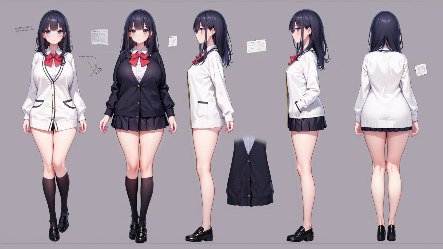 girl, alone, whole body, From head to toe, Are standing, (Huge_chest:1.3), short skirt,

Reference Sheet, Model Sheet,

Affluent backstreets, Black Hair, blue eyes, Long Hair, orange Scrunchie, Scrunchie, wrist Scrunchie,

Black footwear, black skirt, bow, bowtie, button, cardigan, collared shirt, Long sleeve, microskirt, pleated skirt, red bow, red bowtie, red shoes下, , shirt, shoes, skirt, shoes下, Thighs, white cardigan, white shirt,