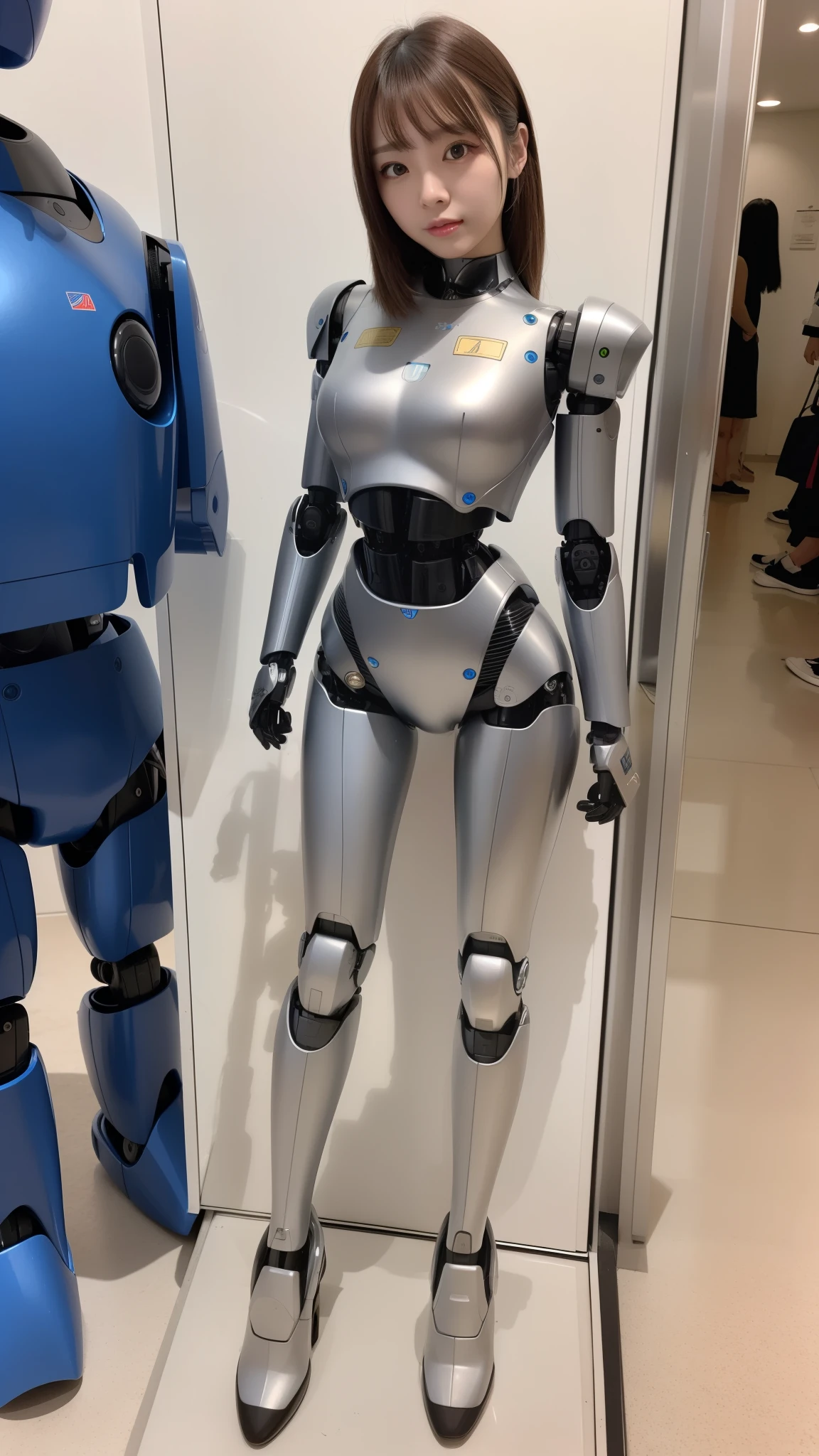 one robot woman, hyperdetailed face, Super well-formed face, armored robot, Police, robot, perfect-female-robot, perfect-mechanical-body