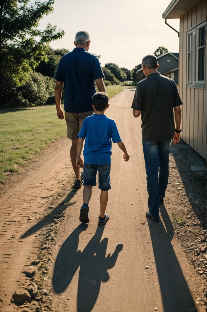 My dad walking backwards with my 8  brother on one hand and 4 year oldhe other 