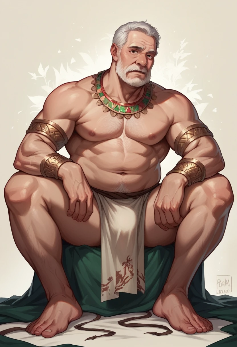 Illustration, detailed illustration, ultra detailed, masterwork, 1man, 70 year old man, wearing sack cloth, sitting on dungheap