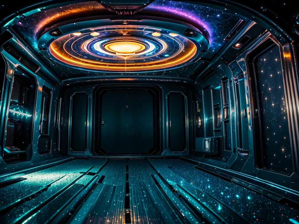 (((Masterpiece))), (high quality),Inside a UFO,A glittering, metallic, mechanical room,Alien's room,silver