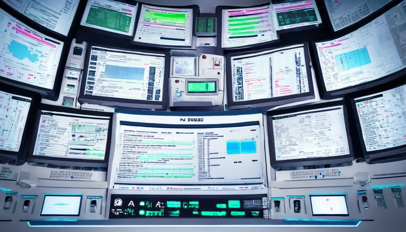 Wall close-up photography, Take a photo straight-on facing the wall. A futuristic clinic features monitors displaying medical and chemical data.。Bright spot with white walls, Scientific research, The camera is parallel