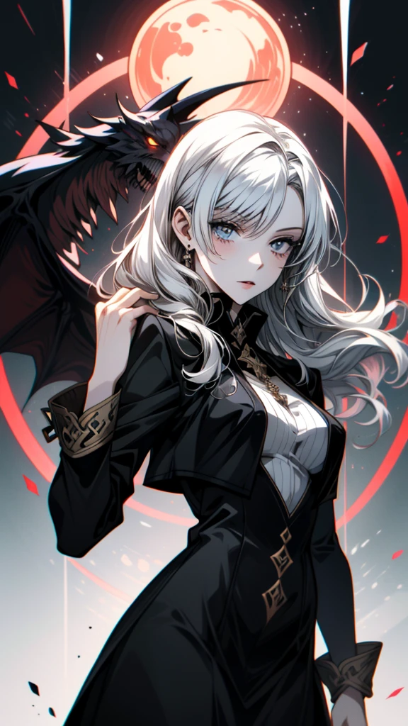 Anime girl with white hair and black clothes holding a demon, artwork in the style of Gwaiz, Jan J, Dark devil dancer, artstation pixivでトレンド, Gwaiz on artstation pixiv, Devil Anime Girl, Gwaiz on pixiv artstation, Dragon Girl, Gwaiz, the Dragon Girl portrait, Anime Monster Girl