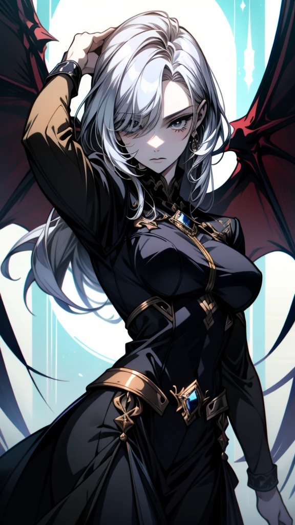 Anime girl with white hair and black clothes holding a demon, artwork in the style of Gwaiz, Jan J, Dark devil dancer, artstation pixivでトレンド, Gwaiz on artstation pixiv, Devil Anime Girl, Gwaiz on pixiv artstation, Dragon Girl, Gwaiz, the Dragon Girl portrait, Anime Monster Girl