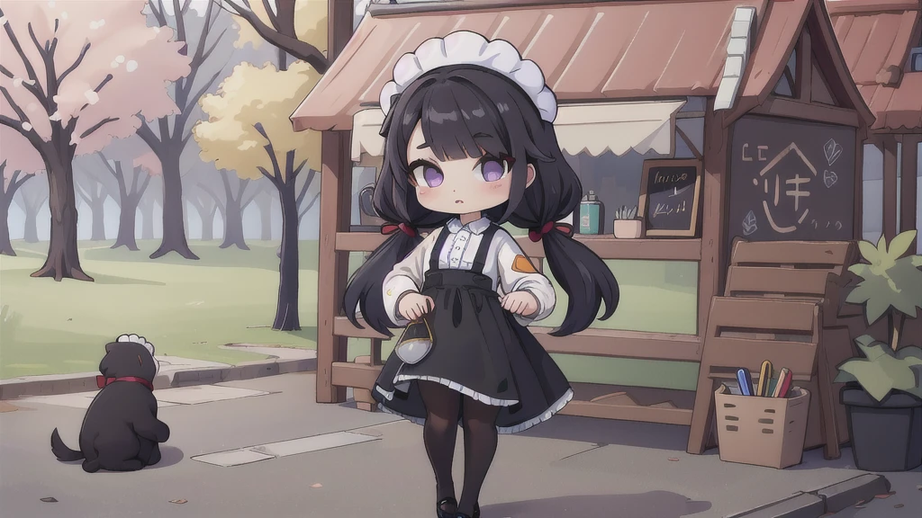 ((8K)), (((assise))), dans un parc, ((pantyhose gris)), ((stockings gris)), ((Chef d'oeuvre)), ((dressed character)), ((bas gris)), ((talons haut)), ((jambes grasses)), ((gros seins)), ((Original clothing)), (qualité d'image très élevée), (finely detailed eyes and detailed face:1.3), (extremely fine and beautiful:1.1), (Perfect details:1.1), KurumiBlack, hair over one eye, low twintails, hair bow, black dress