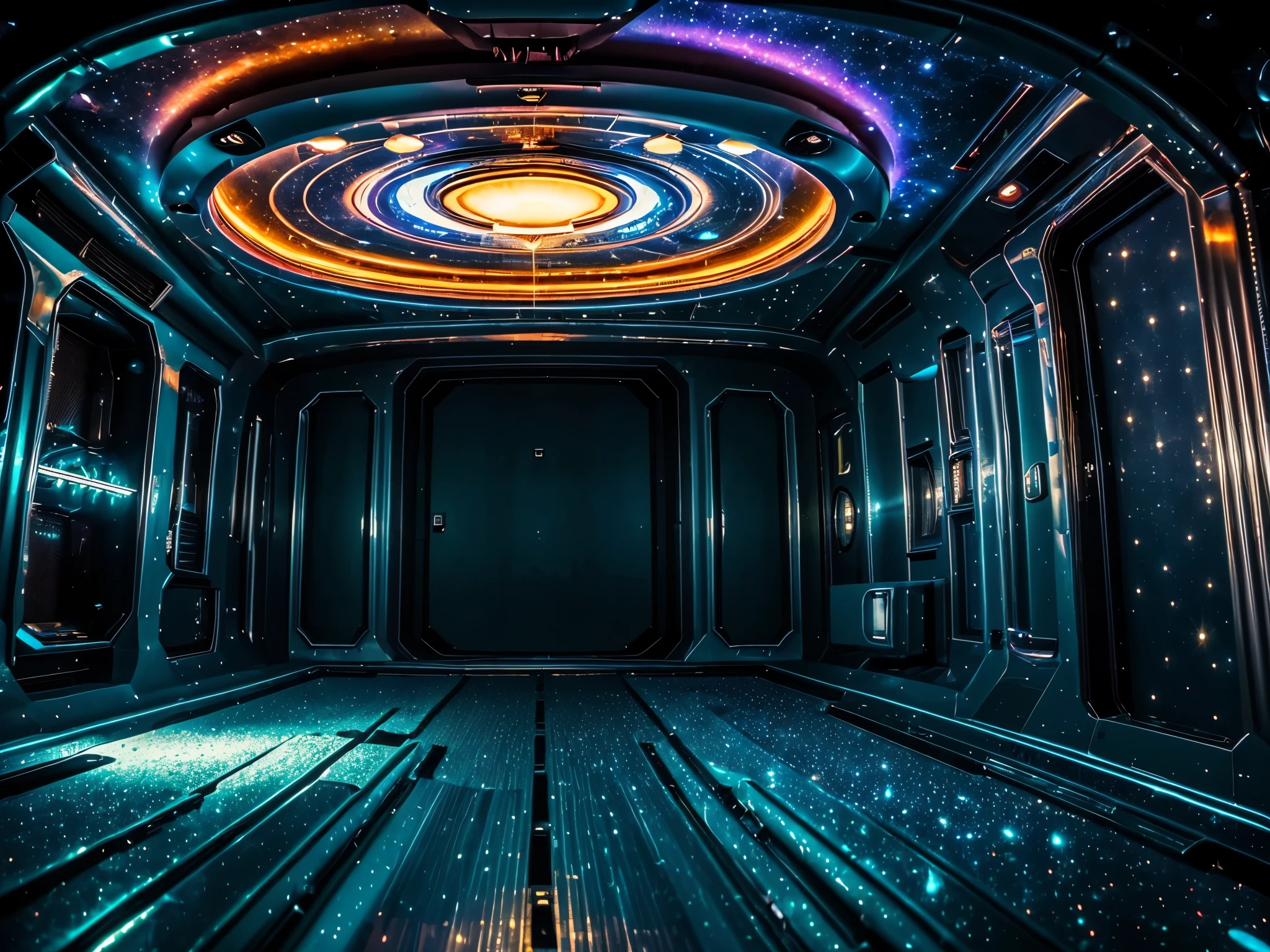 (((Masterpiece))), (high quality),Inside a UFO,A glittering, metallic, mechanical room,Alien's room,silver