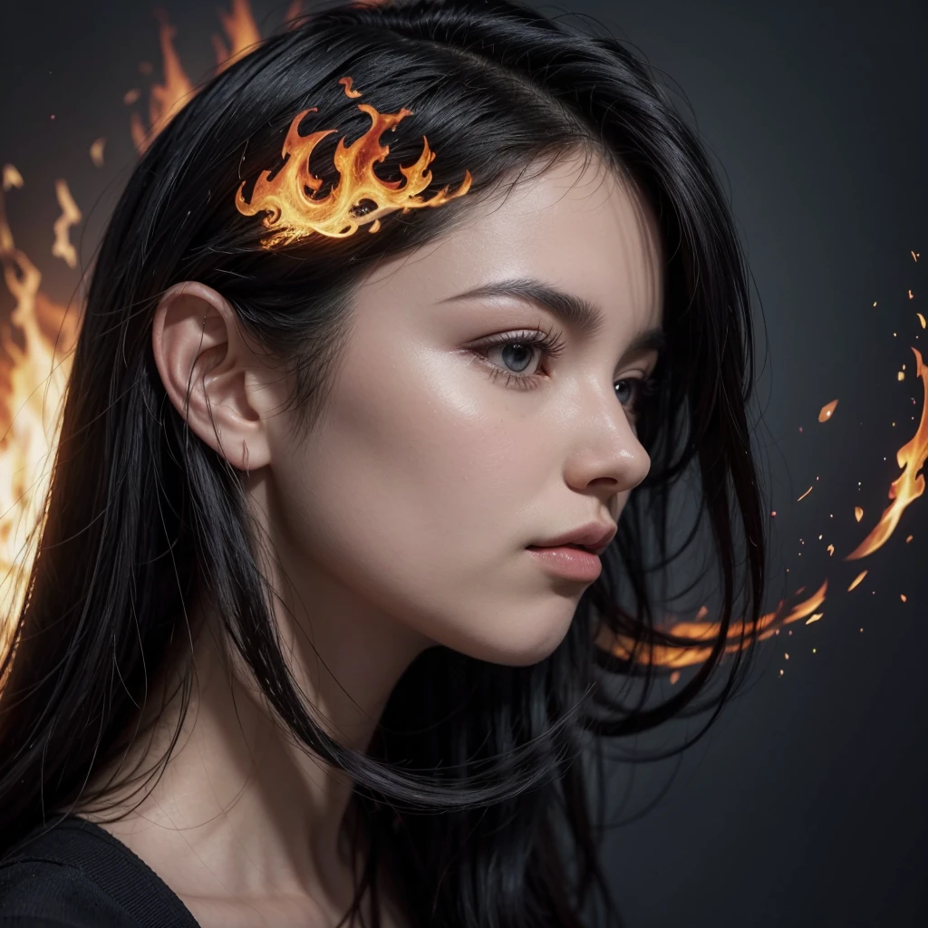 A profile pic of a sexu black haired fire witch