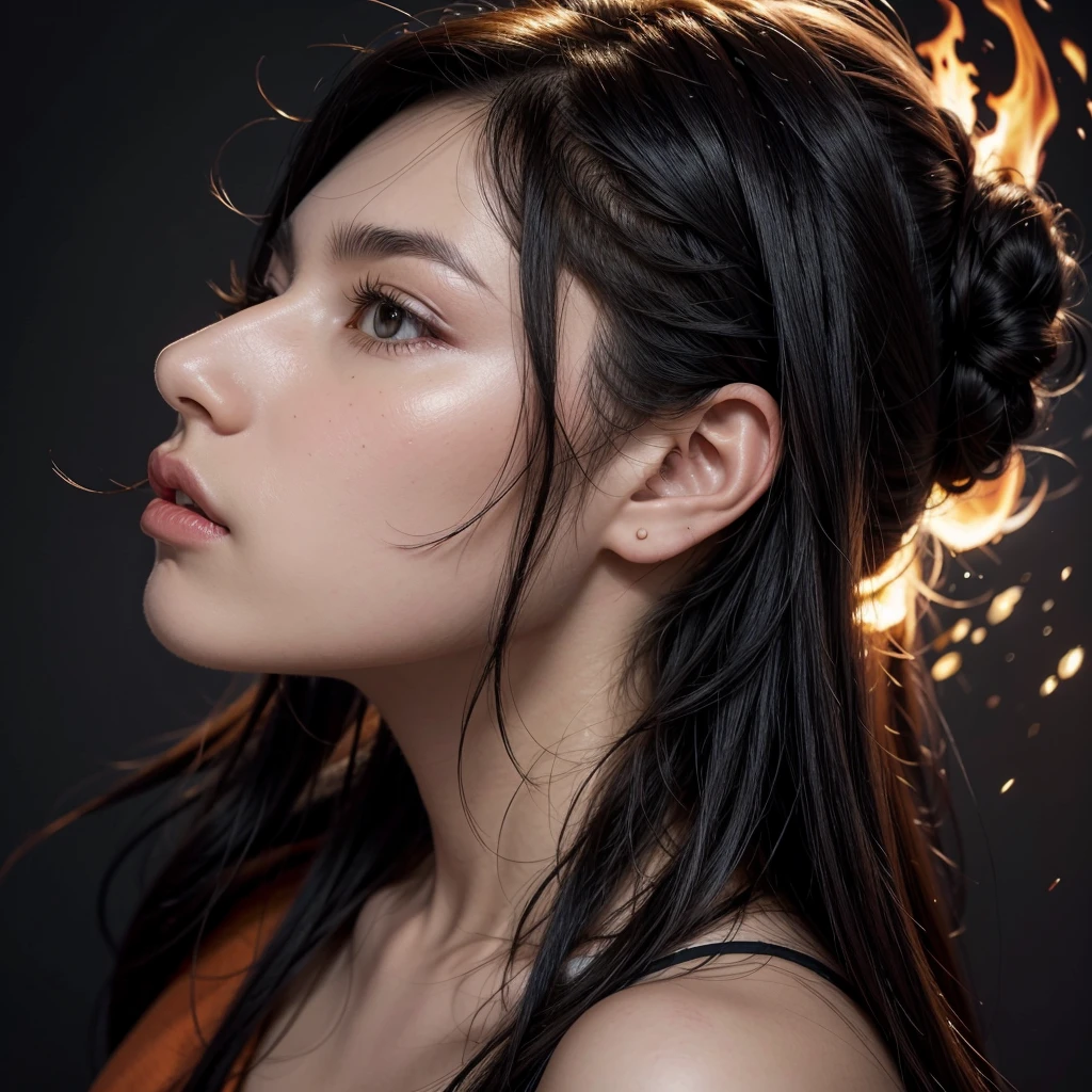 A profile pic of a sexu black haired fire witch