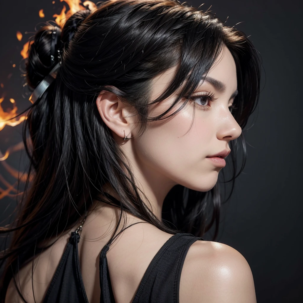 A profile pic of a sexu black haired fire witch