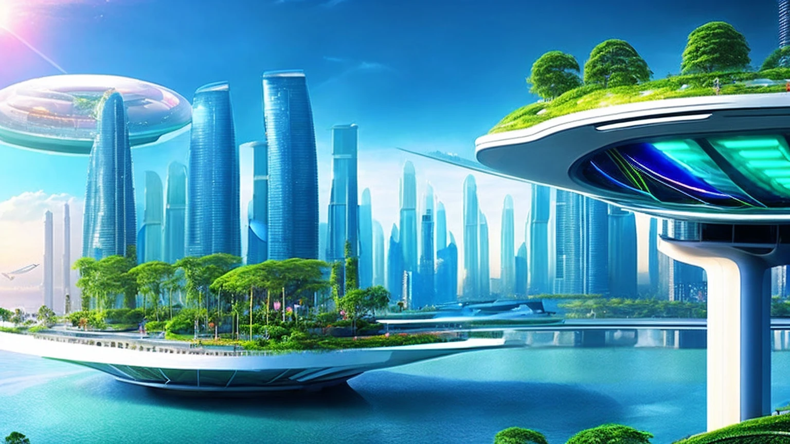 (Best quality,4K,8K,A high resolution,Masterpiece:1.2),Ultra-detailed,(Realistic,Photorealistic,photo-realistic:1.37),Futuristic floating city,Futuristic technology,Huge urban high-tech tablet platform,Airship,Floating in the sky,Futuristic city,Small airships around,High-tech hemispherical platform,Colorful lights,Advanced architecture,modernn architecture,skyscrapper,Access the cloud,Scenic beauty,view over city,Impressive design,Blend seamlessly with nature,energetic and vibrant atmosphere,Futuristic transportation system,Parking is suspended,Transparent path,Lush greenery,Sky gardens,cascading waterfalls,Magnificent skyline,reflections on the water,Sparkling river,Architectural innovation,futuristic skyscrapers,Transparent dome,The shape of the building is unusual,Elevated walkway,Impressive skyline,Glowing lights,Futuristic technology,Minimalist design,Scenic spots,Panoramic view,Cloud Piercing Tower,Vibrant colors,epic sunrise,epic sunset,Dazzling light display,magical ambiance,The future city,Urban Utopia,LuxuryLifestyle,Innovative energy,sustainable development,Smart city technology,Advanced infrastructure,Tranquil atmosphere,Nature and technology live in harmony,Awesome cityscape,Unprecedented urban planning,Architecture connects seamlessly with nature,High-tech metropolis,A cutting-edge engineering marvel,The future of urban living,Visionary architectural concept,Energy-efficient buildings,Harmony with the environment,A city floating above the clouds,Utopian dreams become reality,The possibilities are endless,State-of-the-art transportation network,Green energy integration,Innovative materials,Impressive holographic display,Advanced communication system,Breathtaking aerial view,Quiet and peaceful environment,Modernist aesthetics,Ethereal beauty