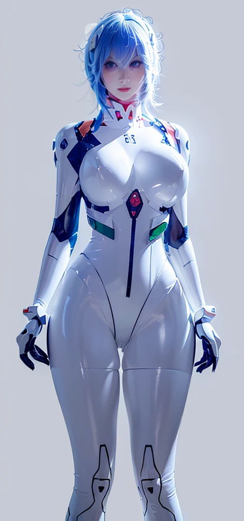((masterpiece)), ((photorealistic)), ((8k wallpaper)), ((best quality)), ((perfect quality)), solo, (detailed eyes:0.9), girl, blue short hair, Ayanami Rei, very beautiful, pose: ( standing, sexy pose), face : ( (very beautiful face), asian, japanese, (perfect face), (plump face), plump cheeks, cute face, young ) , figure: ( very full body, very thick, (very chubby), ((very wide waist)), (very chubby belly), very soft, very curvy, (huge breasts), sexy, sexy pose, (big deep navel), (love handles), fat thighs, long legs, fat ass, (muffin top), thunder thighs, fed up) , clothes : ( tight white plug suit )