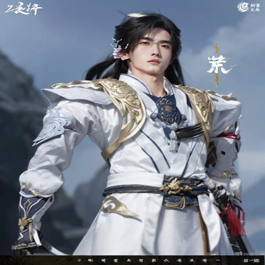 Close-up of a person in white holding a sword., zhao yun, Inspiration from Yang Jin, Hess Jinyao, Inspiration from Daijin, Inspiration from Li Meishu, Whole body wuxia, Inspiration from Zhang Han, Inspiration from Zhao Yuan, Inspiration from Guan Tao Sheng, Inspired by Zhao Mengfu