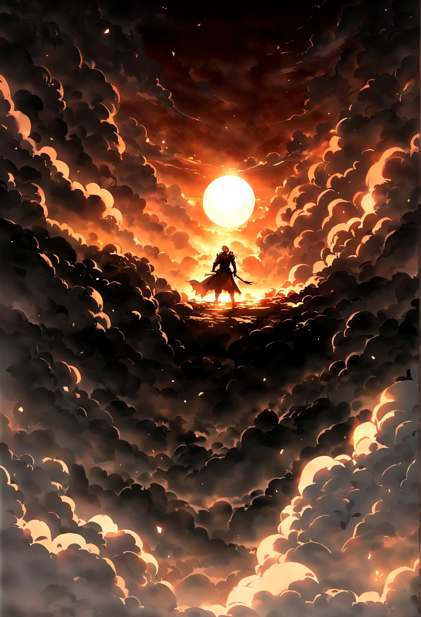 Warm sun,valley,Heavy fog,Soft lighting