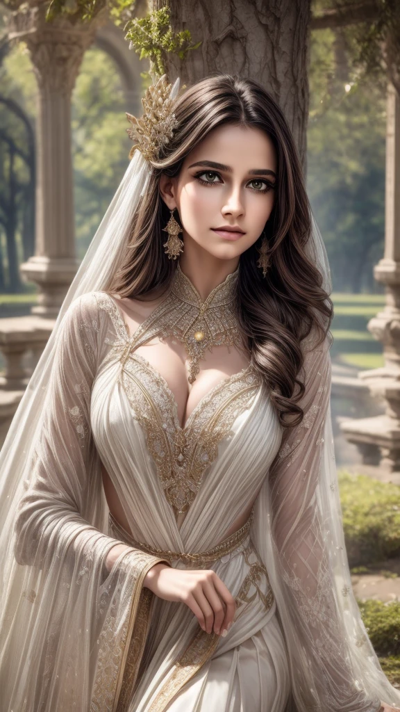 a young girl doing astrology in a park, detailed intricate astrological symbols and crystals, beautiful detailed face and eyes, elegant long hair, detailed floral dress, sunlight filtering through trees, lush green park scenery, realistic, photorealistic, cinematic lighting, vibrant colors, (best quality,8k,highres,masterpiece:1.2),ultra-detailed,(realistic,photorealistic,photo-realistic:1.37),intricate astrological design,natural lighting,serene atmosphere