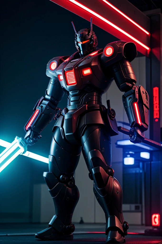 Modern futuristic samurai robot with neon lights