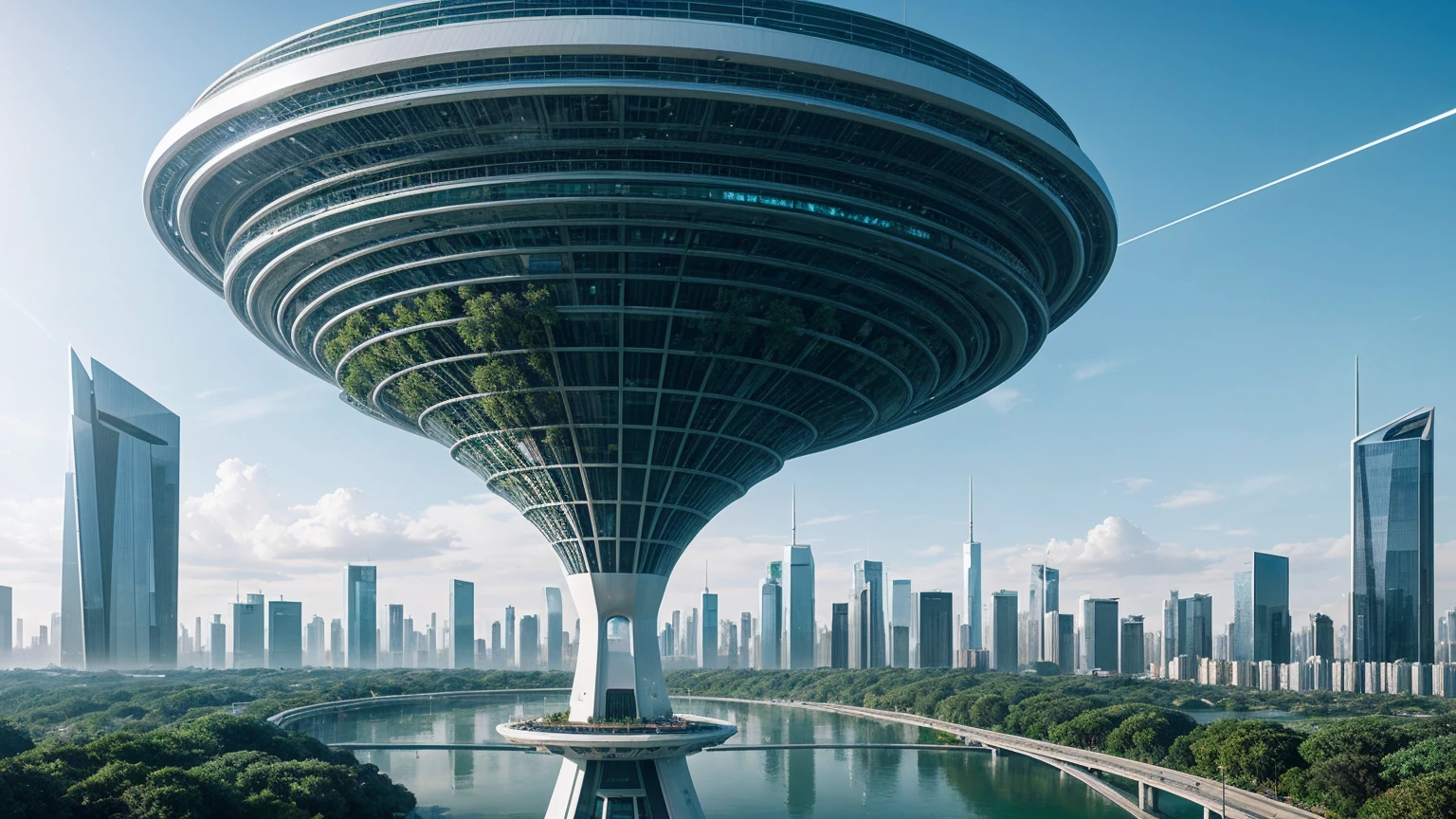 (Best quality,4K,8K,A high resolution,Masterpiece:1.2),Ultra-detailed,(Realistic,Photorealistic,photo-realistic:1.37),Futuristic floating city,Futuristic technology,Huge urban high-tech tablet platform,Airship,Floating in the sky,Futuristic city,Small airships around,High-tech hemispherical platform,Colorful lights,Advanced architecture,modernn architecture,skyscrapper,Access the cloud,Scenic beauty,view over city,Impressive design,Blend seamlessly with nature,energetic and vibrant atmosphere,Futuristic transportation system,Parking is suspended,Transparent path,Lush greenery,Sky gardens,cascading waterfalls,Magnificent skyline,reflections on the water,Sparkling river,Architectural innovation,futuristic skyscrapers,Transparent dome,The shape of the building is unusual,Elevated walkway,Impressive skyline,Glowing lights,Futuristic technology,Minimalist design,Scenic spots,Panoramic view,Cloud Piercing Tower,Vibrant colors,epic sunrise,epic sunset,Dazzling light display,magical ambiance,The future city,Urban Utopia,LuxuryLifestyle,Innovative energy,sustainable development,Smart city technology,Advanced infrastructure,Tranquil atmosphere,Nature and technology live in harmony,Awesome cityscape,Unprecedented urban planning,Architecture connects seamlessly with nature,High-tech metropolis,A cutting-edge engineering marvel,The future of urban living,Visionary architectural concept,Energy-efficient buildings,Harmony with the environment,A city floating above the clouds,Utopian dreams become reality,The possibilities are endless,State-of-the-art transportation network,Green energy integration,Innovative materials,Impressive holographic display,Advanced communication system,Breathtaking aerial view,Quiet and peaceful environment,Modernist aesthetics,Ethereal beauty