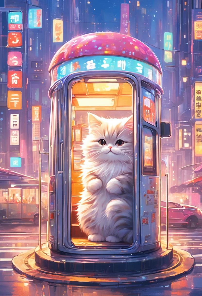 Anthropomorphic Cat,with small steps,bus stop,View Schedule,Lovely,Fluffy fur,masterpiece,Rich colors,best quality,Official Art,fantasy,rich and colorful,Happy,Smile,最高にLovely猫,Furry cat,Expectations,happiness,Beautiful background,Stylish city views,Fun outing,Interesting waiting time,shiny,Beautiful light and shadow,