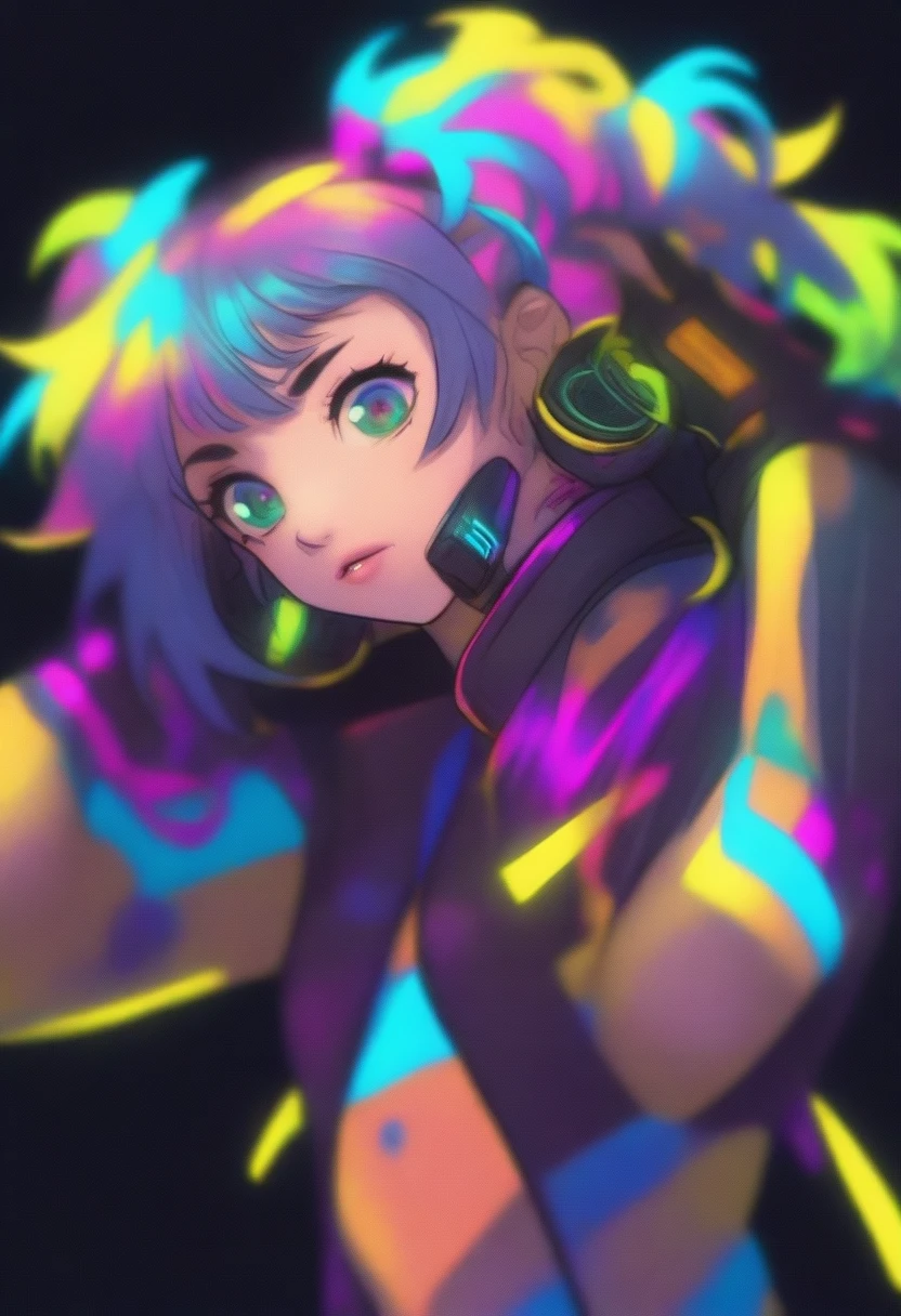 girl, close up, dark background ,solarpunk , awesome costume ,jacket , random pose , random hair