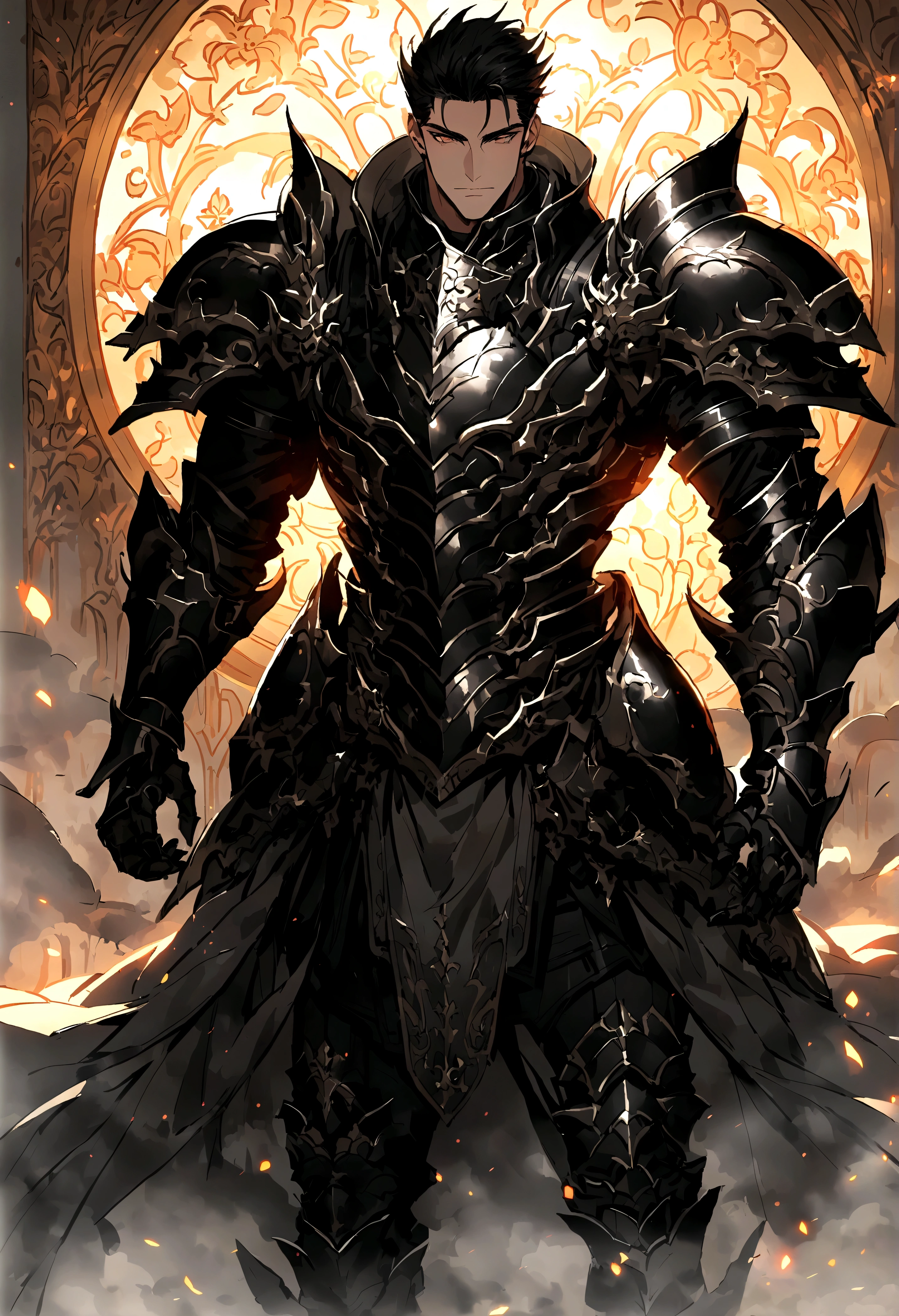 Warm sun,valley,Heavy fog,Soft lighting,Handsome boy,armor