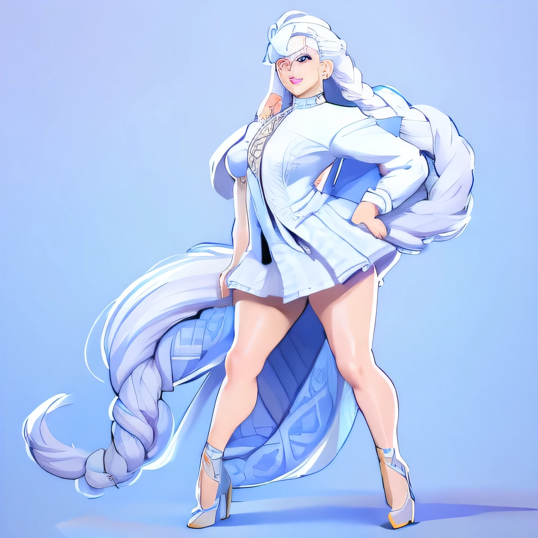 albino ice queen braided hair full body long white dress sexy pose