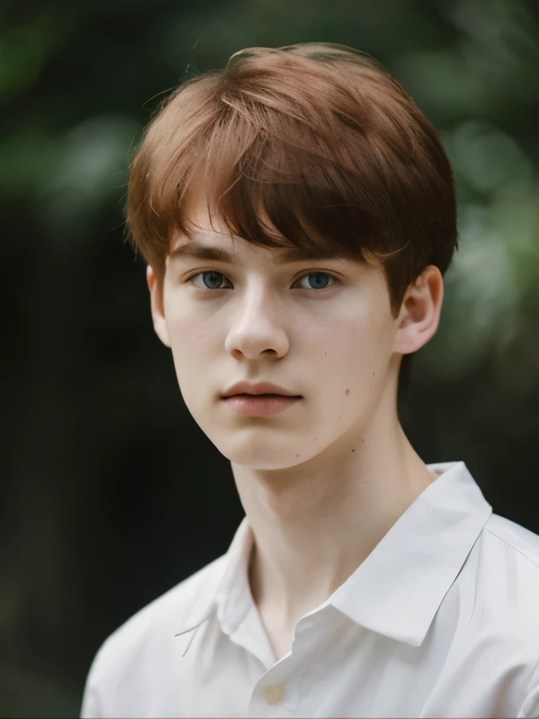 a photo of an 18 year old man, translucent skin, skin detailed, pale skin, gazing at viewer, Red hair, neutral expression, high quality 4k, sharp focus, high resolution, Depth of field, plein-air, naturallight,