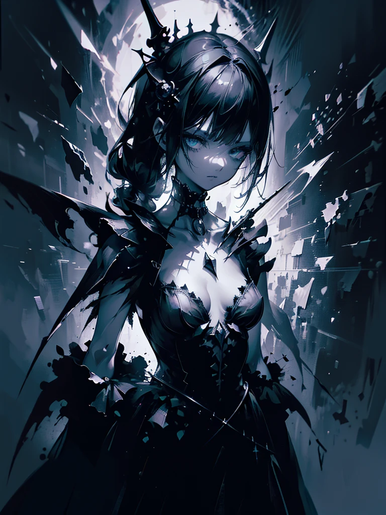 (a girl with) Aura-like gothic lighting, realistic Gothic-style artwork, detailed skeleton impaling itself with a sword in the neck, dark atmospheric background, high-res masterpiece:1.2, ultra-fine painting, professional, vivid colors