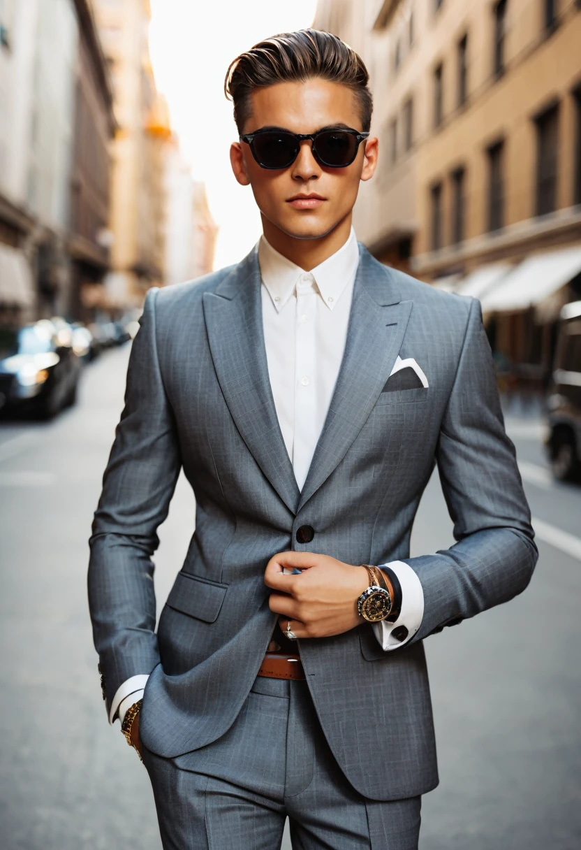 Boy in sunglasses with a chic suit