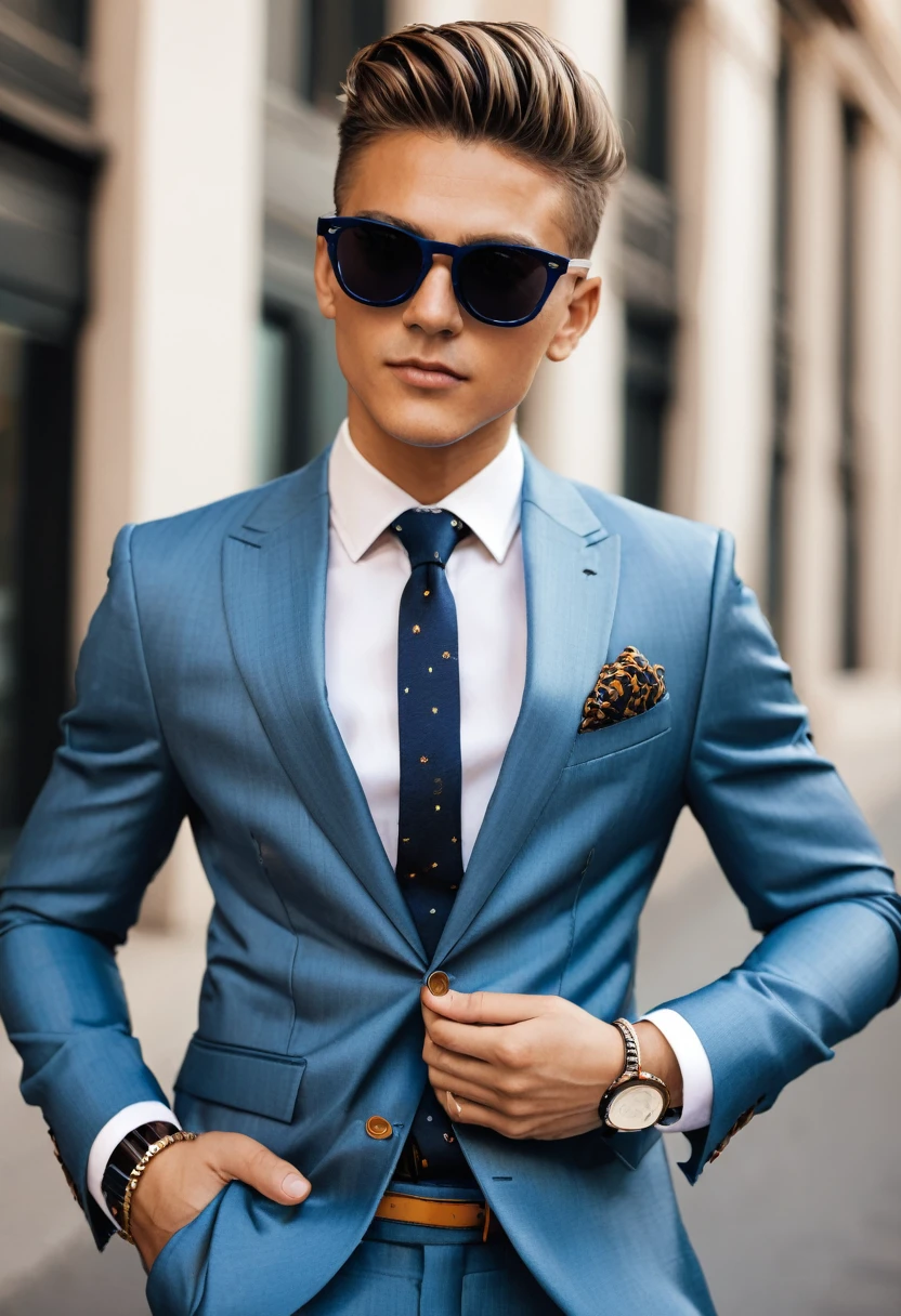 Boy in sunglasses with a chic suit