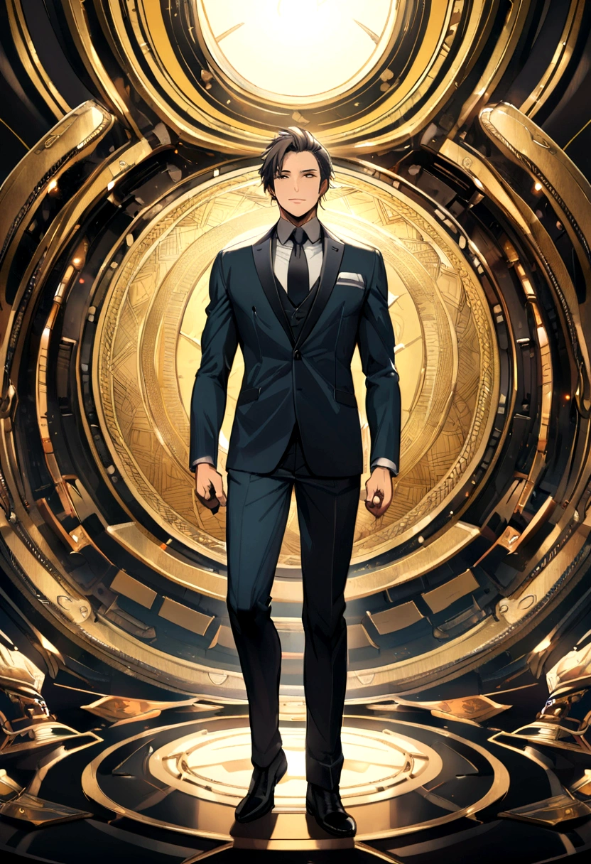 attractive 30 year old man in Hugo Boss suit, full body shot shot