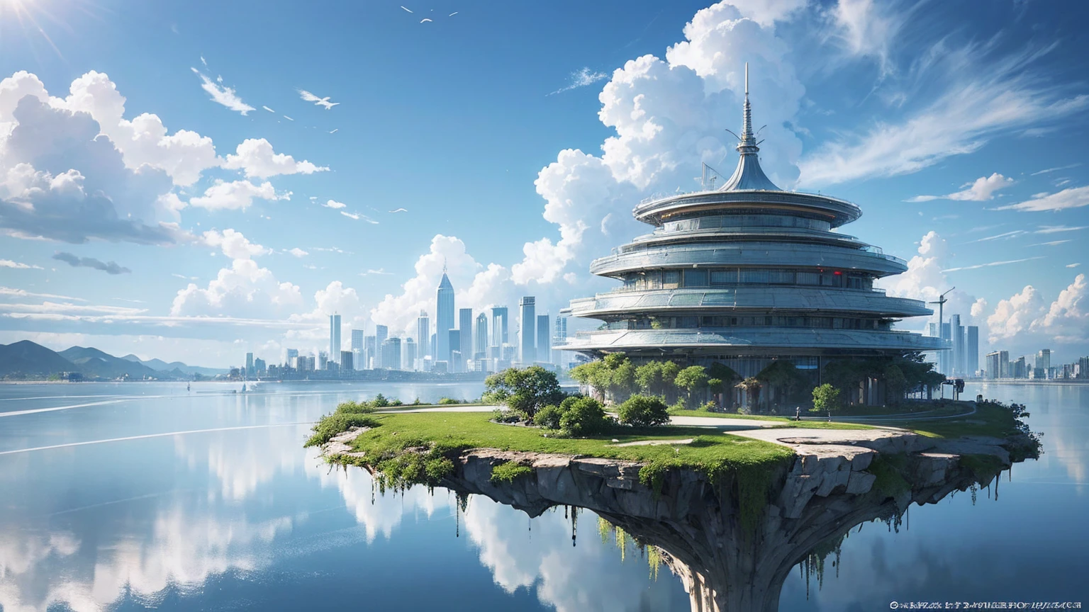 (Best quality,4K,8K,A high resolution,Masterpiece:1.2),Ultra-detailed,(Realistic,Photorealistic,photo-realistic:1.37),Futuristic floating city,Futuristic technology,Huge urban high-tech tablet platform,Airship,Floating in the sky,Futuristic city,Small airships around,High-tech hemispherical platform,Colorful lights,Advanced architecture,modernn architecture,skyscrapper,Access the cloud,Scenic beauty,view over city,Impressive design,Blend seamlessly with nature,energetic and vibrant atmosphere,Futuristic transportation system,Parking is suspended,Transparent path,Lush greenery,Sky gardens,cascading waterfalls,Magnificent skyline,reflections on the water,Sparkling river,Architectural innovation,futuristic skyscrapers,Transparent dome,The shape of the building is unusual,Elevated walkway,Impressive skyline,Glowing lights,Futuristic technology,Minimalist design,Scenic spots,Panoramic view,Cloud Piercing Tower,Vibrant colors,epic sunrise,epic sunset,Dazzling light display,magical ambiance,The future city,Urban Utopia,LuxuryLifestyle,Innovative energy,sustainable development,Smart city technology,Advanced infrastructure,Tranquil atmosphere,Nature and technology live in harmony,Awesome cityscape,Unprecedented urban planning,Architecture connects seamlessly with nature,High-tech metropolis,A cutting-edge engineering marvel,The future of urban living,Visionary architectural concept,Energy-efficient buildings,Harmony with the environment,A city floating above the clouds,Utopian dreams become reality,The possibilities are endless,State-of-the-art transportation network,Green energy integration,Innovative materials,Impressive holographic display,Advanced communication system,Breathtaking aerial view,Quiet and peaceful environment,Modernist aesthetics,Ethereal beauty
