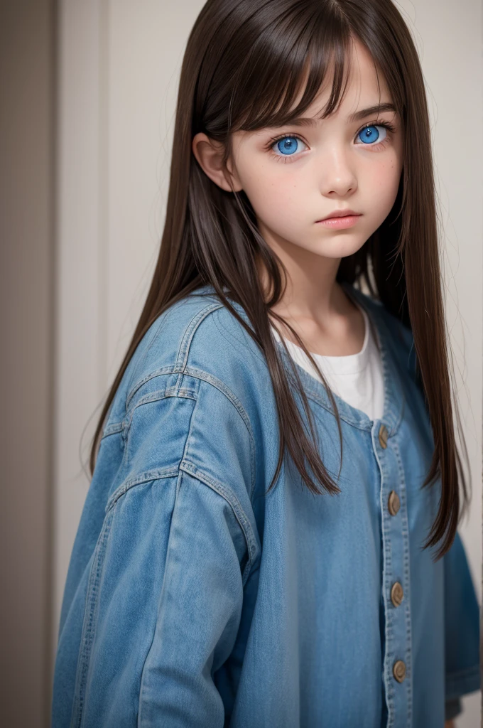 12 year old brunette girl, straight hair, blue eyes 