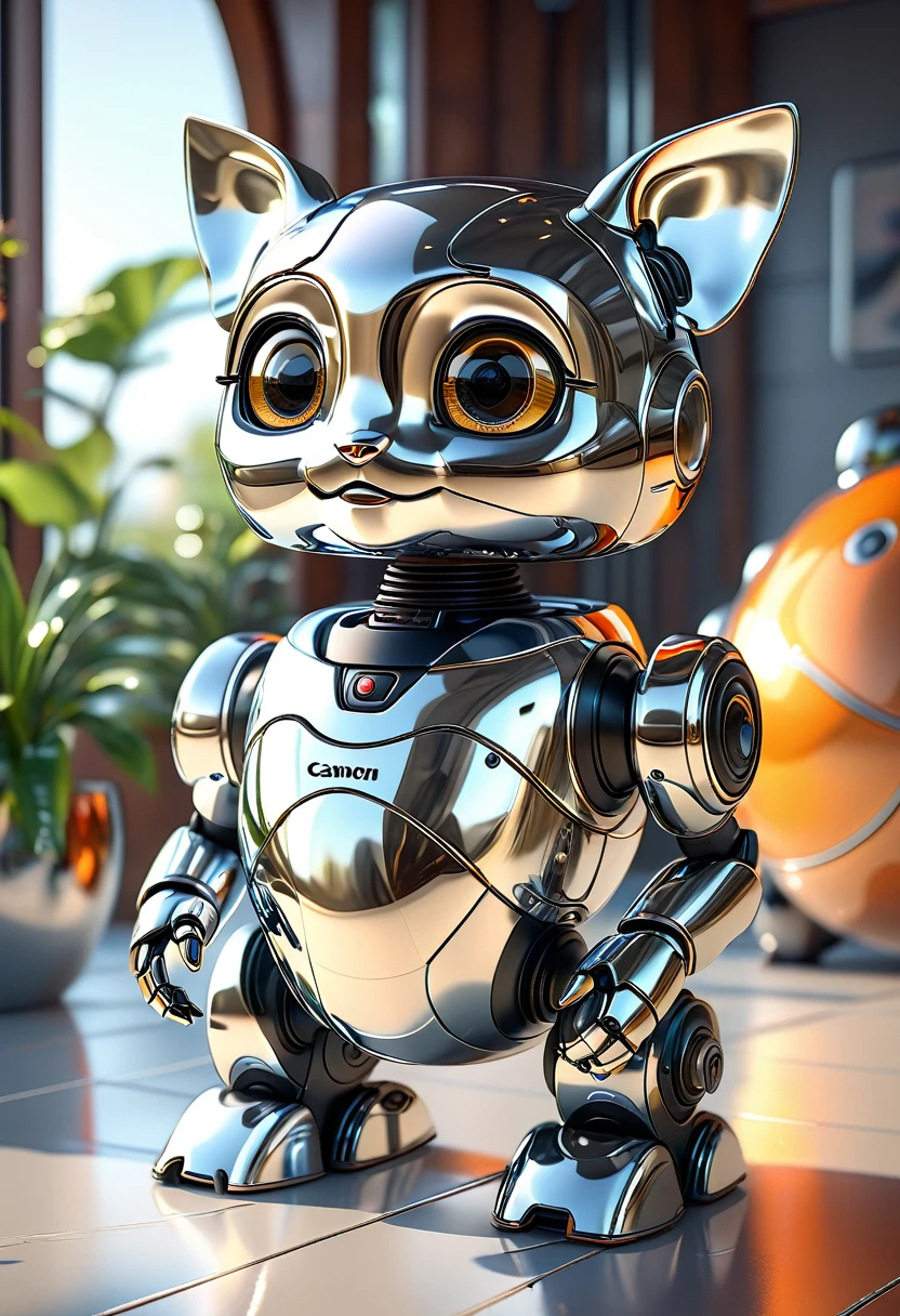 cute robot pets, liquid metal, [ 3D rendering, 3d style, hyper detailed, octane render, Unreal engine 5, RTX shader, hyper detailed texture with reflection, HDR, ultra realistic, raytracing], by James McDonald and Joarc Architects, home, interior, octane render, deviantart, cinematic, key art, hyperrealism, sun light, sunrays, canon eos c 300, Æ’ 1.8, 35 mm, 8k