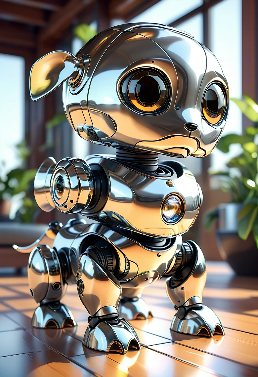 cute robot pets, liquid metal, [ 3D rendering, 3d style, hyper detailed, octane render, Unreal engine 5, RTX shader, hyper detailed texture with reflection, HDR, ultra realistic, raytracing], by James McDonald and Joarc Architects, home, interior, octane render, deviantart, cinematic, key art, hyperrealism, sun light, sunrays, canon eos c 300, Æ’ 1.8, 35 mm, 8k