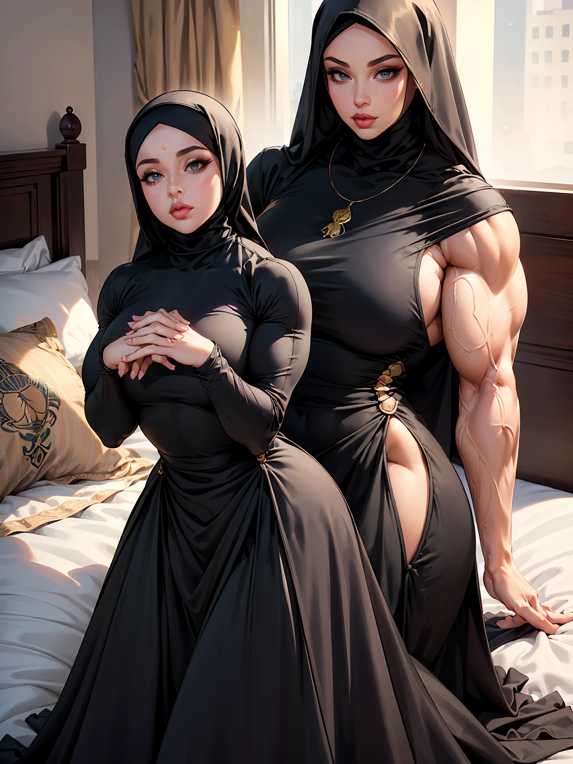 (ma(masterpiece), THICK OUTLINES; best quality, expressive eyes, perfect face, milf, extremely detailed, 70 years old, hijab, high heels, hijab, long dress, turtle neck dress, muscular, bodybuilder, adult, fat lips, fat lips, fat lips, fat lips, fat lips, botox lips, detailed background, perfect hands, hijab, long dress, turtle neck dress, perfect hands, hijab, long dress, turtle neck dress, perfect hands, hijab, long dress, turtle neck dress, perfect hands, adult, botox lips, detailed background, walking at the street, botox lips, detailed background, perfect hands, hijab, long dress, turtle neck dress, perfect hands, hijab, long dress, turtle neck dress, perfect hands, hijab, long dress, turtle neck dress, perfect hands, adult, botox lips, detailed background, bedroom, She lies on the bed, She lies on the bed, She lies on the bed, She lies on the bed, She lies on the bed, She lies on the bed, She lies on the bed, She lies on the bed, She lies on the bed, She lies on the bed, She lies on the bed, She lies on the bed, She lies on the bed, She lies on the bed, perfect hands, perfect anatomy, perfect hands, perfect hands, perfect anatomy, perfect hands, perfect hands, perfect anatomy, perfect hands, vperfect hands, perfect anatomy, perfect hands, hyper muscle, body builder, bulky, slight muscle, hyper muscle, body builder, bulky, slight muscle, long face, edgy face, long and striking face