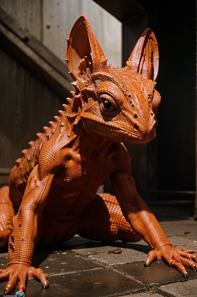 Small Warrior Red Cute Lizard Humanoid, dvd screenshot, 1980s cinema, dark fantasy,, realistic, detailed