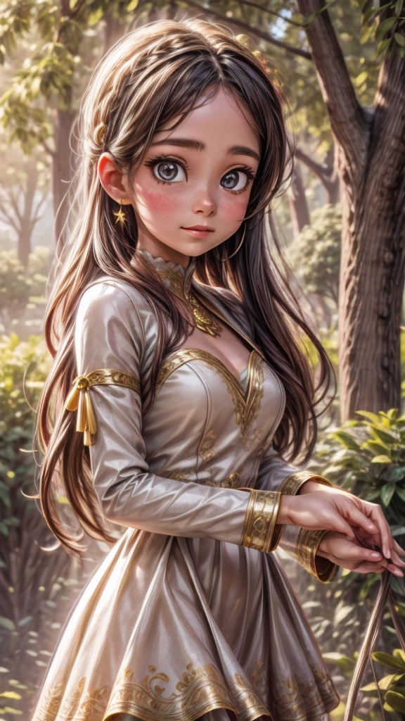 a young girl doing astrology in a park, detailed intricate astrological symbols and crystals, beautiful detailed face and eyes, elegant long hair, detailed floral dress, sunlight filtering through trees, lush green park scenery, realistic, photorealistic, cinematic lighting, vibrant colors, (best quality,8k,highres,masterpiece:1.2),ultra-detailed,(realistic,photorealistic,photo-realistic:1.37),intricate astrological design,natural lighting,serene atmosphere