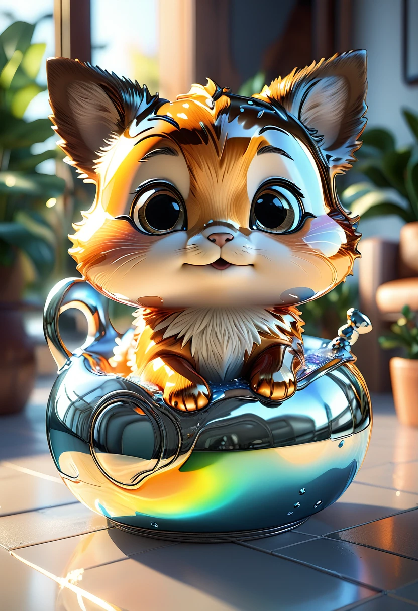 cutepets, liquid metal, [ 3D rendering, 3d style, hyper detailed, octane render, Unreal engine 5, RTX shader, hyper detailed texture with reflection, HDR, ultra realistic, raytracing], by James McDonald and Joarc Architects, home, interior, octane render, deviantart, cinematic, key art, hyperrealism, sun light, sunrays, canon eos c 300, Æ’ 1.8, 35 mm, 8k