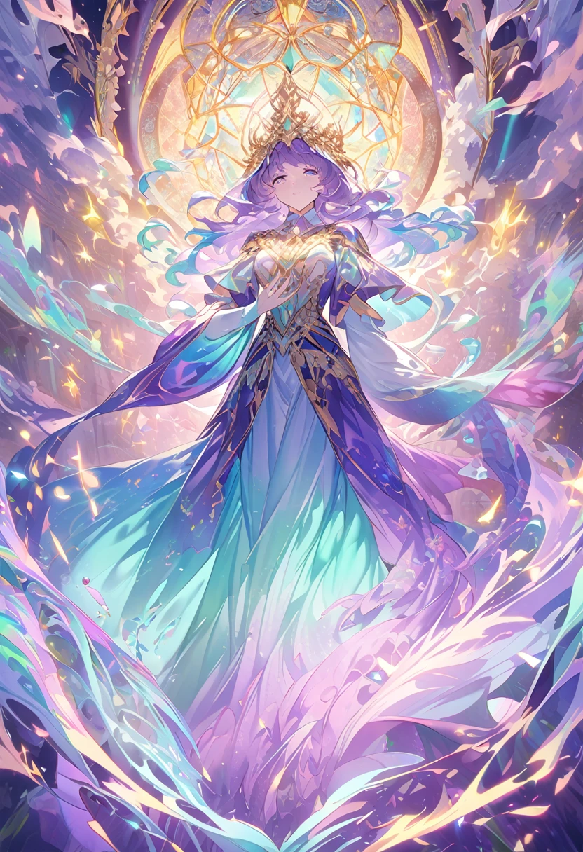 A mesmerizingly enigmatic sorcerer, his every movement a symphony of magic and mystery: flowing robes in shifting hues of opalescent greens and purples, swirling tendrils of shimmering energy emanating from his fingertips. The digital painting captures this spellbinding figure in intricate detail, each pixel finely crafted to convey a sense of otherworldly power and grace. The illusionary mage is the central focus of the image, his presence drawing viewers into a realm of wonder and enchantment. anime girl