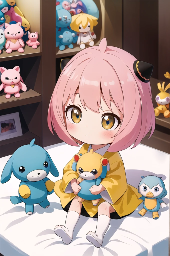 masterpiece, Highest quality, Absurd, Super detailed,Nendoroid, ,eye,Little,, short hair,Crane Games,stuffed toyies, stuffed toy, toy, Merchandise, Joystick, 