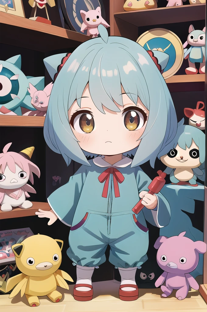 masterpiece, Highest quality, Absurd, Super detailed,Nendoroid, ,eye,Little,, short hair,Crane Games,stuffed toyies, stuffed toy, toy, Merchandise, Joystick,