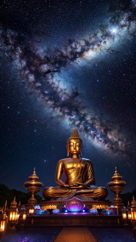 high resolution、Buddha、gorgeous、、universe、Shining stars and nebulae、1 person、front、