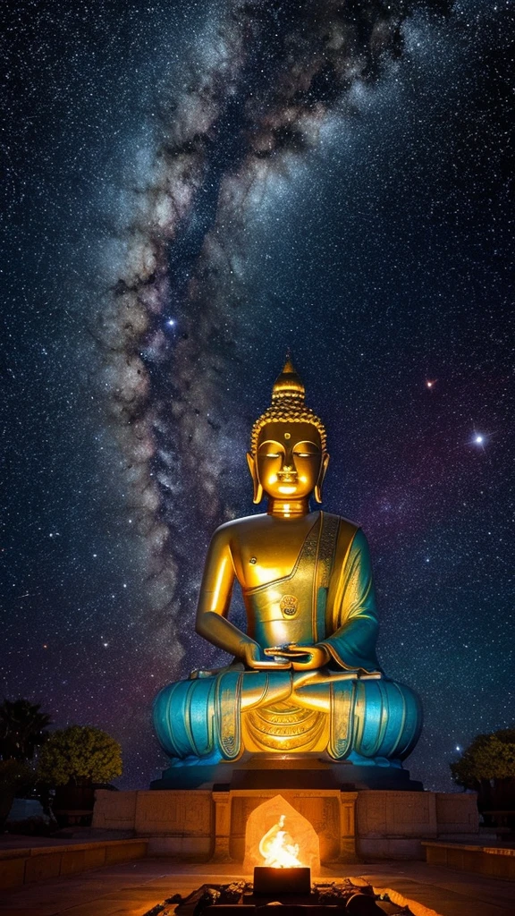 high resolution、Buddha、gorgeous、、universe、Shining stars and nebulae、1 person、front、