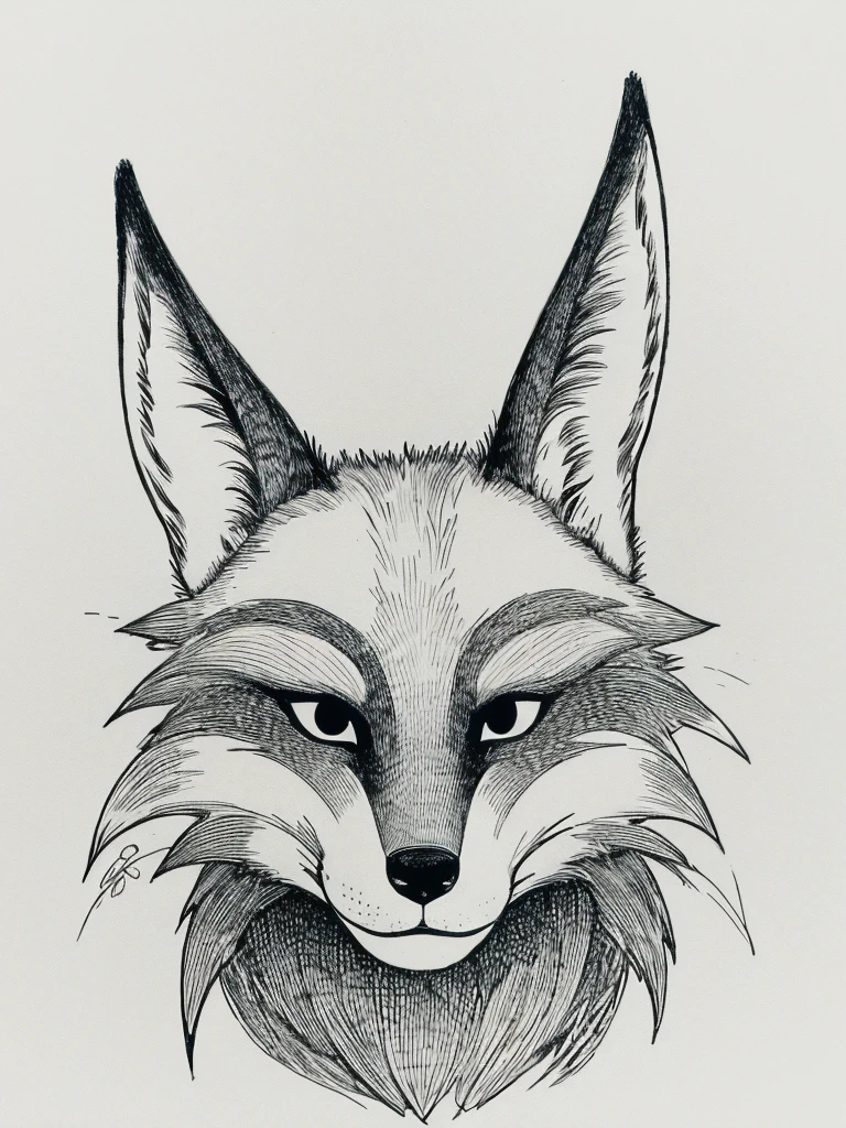 The fox mask is placed next to the head and drawn from head to toe with a white background.