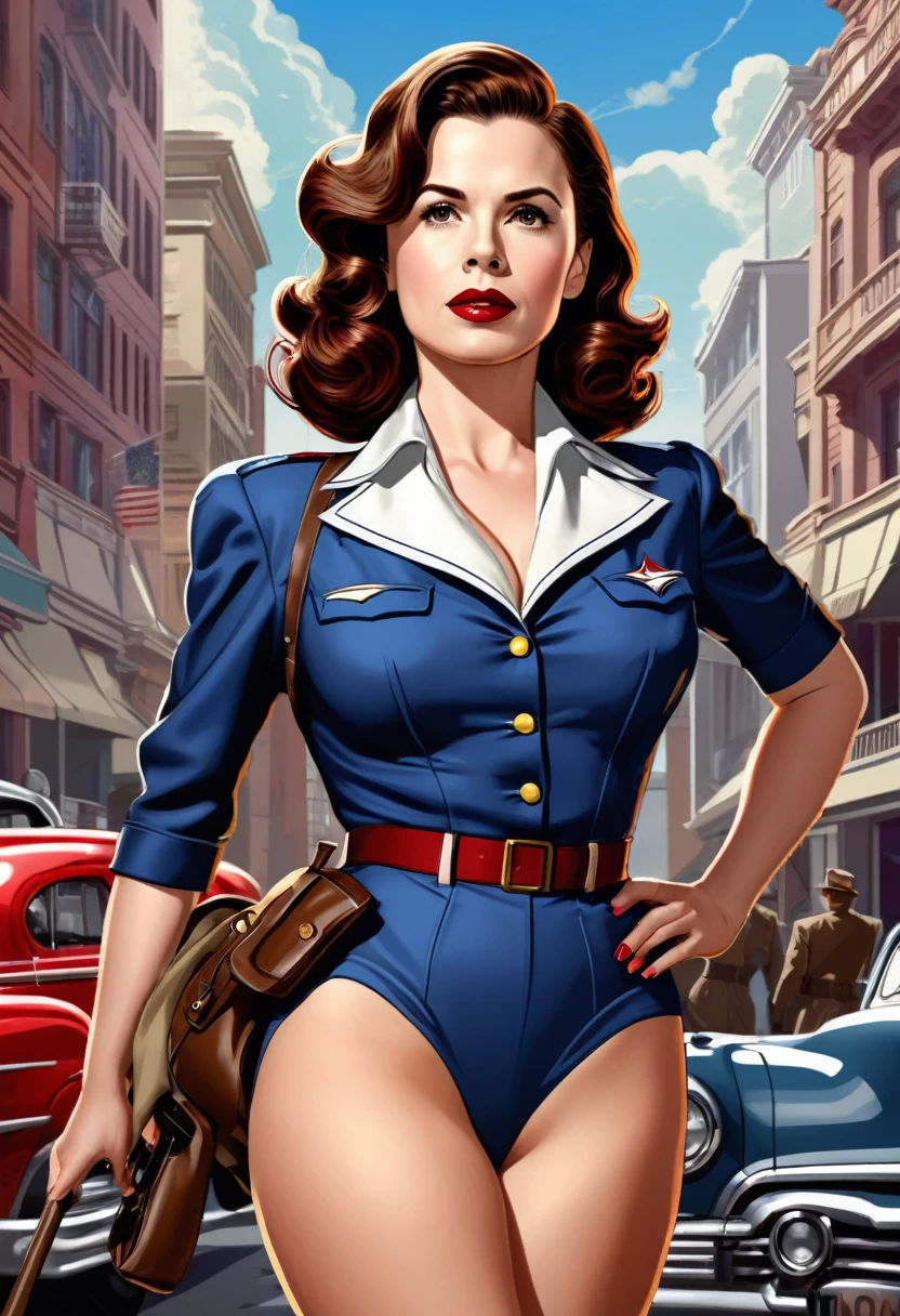 arte conceptual peggy carter (agent carter), very detailed environment . digital artwork, vector, bright colors, bold outlines, illustrative, very detailed giant breasts nude 