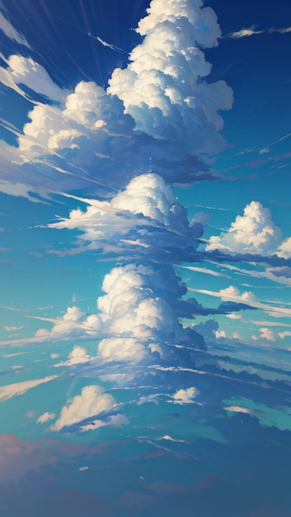 (highres,photorealistic),blue sky filled with fluffy clouds,realistic clouds in a clear blue sky,sunlight illuminating white clouds,serene atmosphere,fluffy cumulus clouds,dreamy sky,scattered clouds floating in the blue sky,vibrant blue color,soft sunlight,peaceful and calm ambiance,serene and tranquil scene,vivid and natural colors,gentle and wispy cloud formations,puffy and cotton-like clouds,seamless transition between sky and clouds,crisp and clear air,celestial beauty,ethereal and heavenly atmosphere