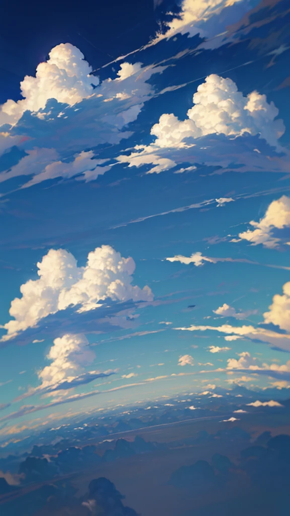 (highres,photorealistic),blue sky filled with fluffy clouds,realistic clouds in a clear blue sky,sunlight illuminating white clouds,serene atmosphere,fluffy cumulus clouds,dreamy sky,scattered clouds floating in the blue sky,vibrant blue color,soft sunlight,peaceful and calm ambiance,serene and tranquil scene,vivid and natural colors,gentle and wispy cloud formations,puffy and cotton-like clouds,seamless transition between sky and clouds,crisp and clear air,celestial beauty,ethereal and heavenly atmosphere