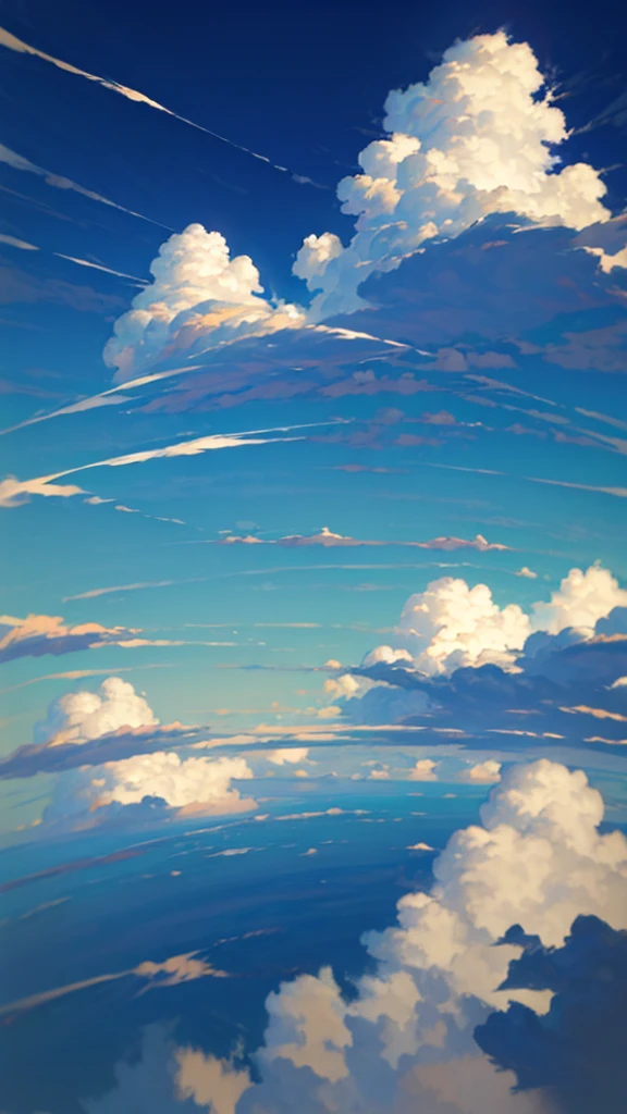 (highres,photorealistic),blue sky filled with fluffy clouds,realistic clouds in a clear blue sky,sunlight illuminating white clouds,serene atmosphere,fluffy cumulus clouds,dreamy sky,scattered clouds floating in the blue sky,vibrant blue color,soft sunlight,peaceful and calm ambiance,serene and tranquil scene,vivid and natural colors,gentle and wispy cloud formations,puffy and cotton-like clouds,seamless transition between sky and clouds,crisp and clear air,celestial beauty,ethereal and heavenly atmosphere