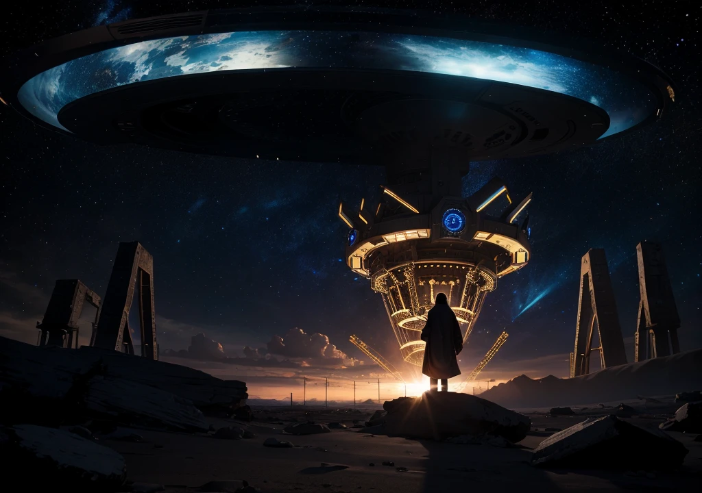 Jesus scene abducted by aliens and full of symbols in the background of the image